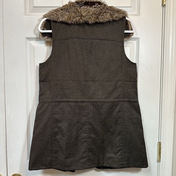 J Jill Faux Fur Collar Utility Vest Brown XS - Picture 5 of 5